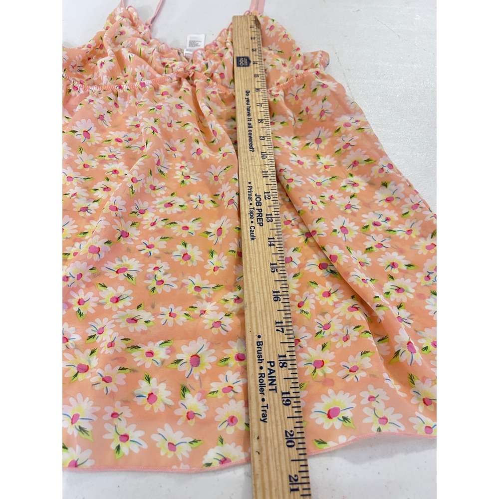Peach Floral Mesh Camisole Ruffle Daisy Top Sleep Top Babydoll Style - Picture 6 of 10